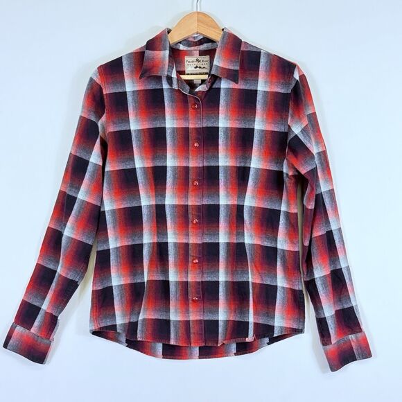 Powder‎ River Outfitters Panhandle Slim Red Plaid Snap Shirt Top Women's Medium - Picture 1 of 7